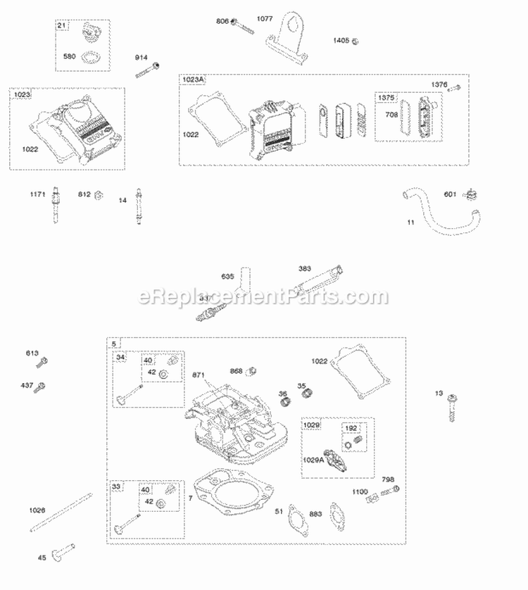 Cylinder Heads Rocker Covers Diagram and Parts List for 614277-0001-G1  Briggs and Stratton Engine